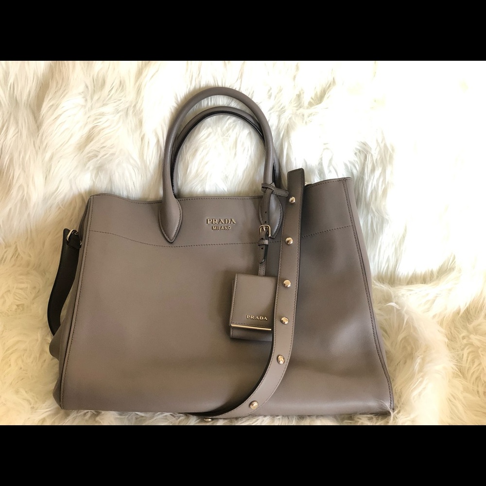 Prada City Calfskin Tote Bag in light gray